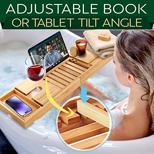 SereneLife Premium Bathtub Tray Caddy, Expandable Bath Tray, Unique House Warming Gifts, Gift for Mom, Women, New Home, Wedding, Anniversary, Bridal Shower, Universal Fit for All Tub - Natural - color: Natural