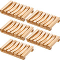 Honoson 5 Pieces Wooden Soap Dish Holder Tray Wood Bar Soap Holder Tray Self Draining Saver for Shower Bathroom Kitchen(Wooden) - color: Wooden