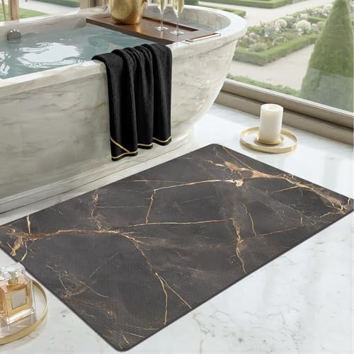 Color&Geometry Ultra Thin Bathroom Rugs Non Slip,Absorbent Quick Dry Bath Mats for Bathroom,Thin Bath Rugs Washable with Rubber Backing Fit Under Door Outside Shower,Gold-Veined Marble,24"x36" - color: Gold-veined Marble, size: 24"x36"