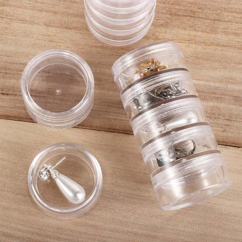2pack Stackable Cosmetic Jars,7 Layer Clear Plastic Round Storage Jars 5G Multilayer Empty Cosmetic Jewelry Storage Box with Screw Cap Lid