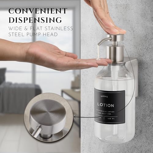 Shower Shampoo Dispenser Wall Mounted – 3 Refillable 16.9 oz Clear Bottles with Stainless Steel Pumps & No-Drill Adhesive Holders – Soap Dispenser Set for Bathroom (3 X Clear/Silver) - color: 3 X Clear/Silver