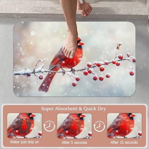 Bath Mat,Red Cardinal Bathroom Rugs,Quick-Drying Non-Slip Rubber Bath Mats Absorbent Diatomaceous Earth Mat for Bathroom Home Decor 17"x29.5" - color: Red Cardinal