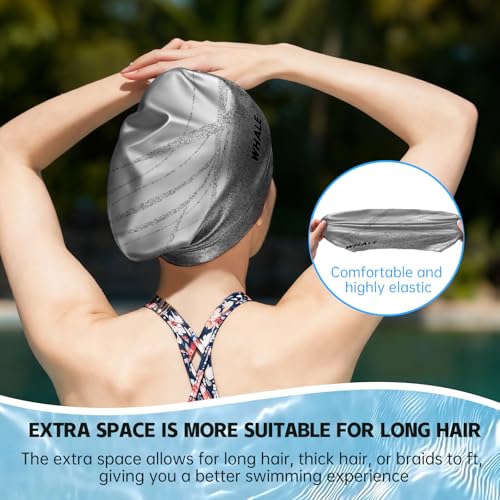 WHALE Extra Large Swim Cap Designed for Men and Women with Thick, Long Hair, Hair Extensions Or Afro-Textured Hair Long-Hair Swim Cap Highly Waterproof to Keep Hair Dry - color: Grey