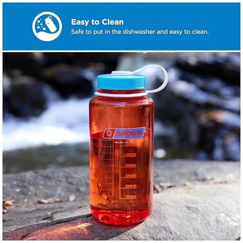 Nalgene 32 oz Wide Mouth Water Bottle | BPA-Free, Durable & Leak Proof, Lightweight Bottle for Hiking & Gym, Work & Travel - color: Flame w/ Blue Atoll, size: 32 Ounces