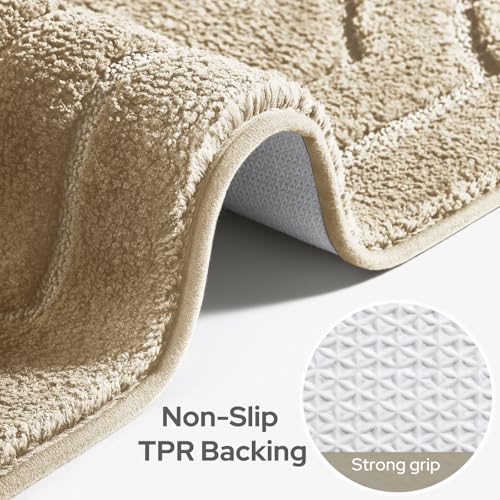 HOMEIDEAS Bathroom Rugs Sets 2 Piece, Extra Soft and Absorbent Microfiber Plush Bath Mat with Non Slip Backing(Beige) - color: Beige
