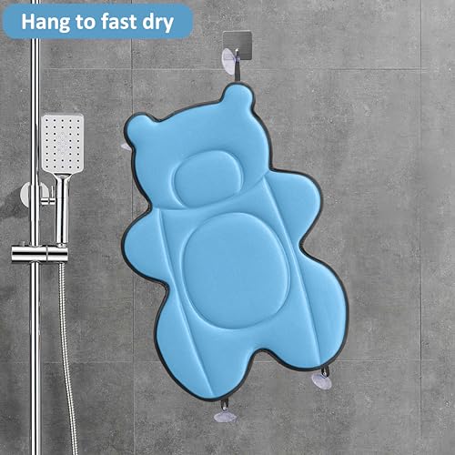 Infant Baby Bath Cushion,Fits Inside Most Baby Bathtubs, Breathable Soft Baby Bath Support Seat,Baby Bath Pad Bath Pillow for Bathtub,Newborn Bath Mat with 4 Suction Cups (Blue) - color: Blue