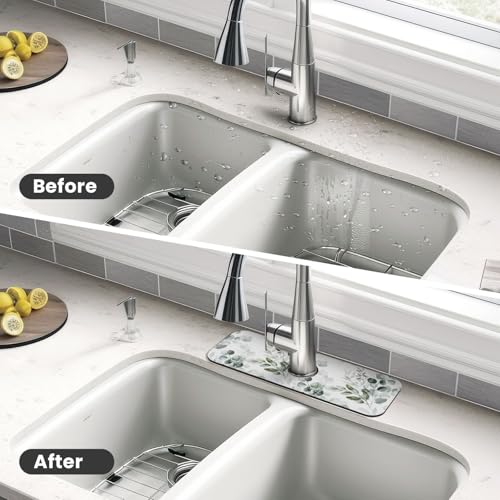 Leaf Green Floral Branch 15" X 5.5" Kitchen Sink Splash Guard Faucet Faucet Guard Draining Mat Sink Splash Guard Faucet Kitchen Bathroom - color: Leaf Green Floral Branch
