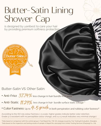 Yanibest Shower Cap for Women - Frizz Free Satin Lined Shower Cap Waterproof Large Double Layer Reusable with Soft Elastic Band for Braids Long Hair - color: Zebra