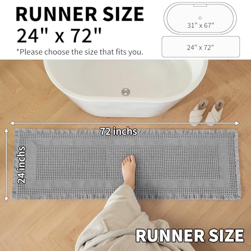 Waffle Bath Mat - Super Water Absorbing Bath Mat Quick Dry, Bathroom Rugs Non Slip Washable with Tassels, Rubber Backed Bathroom Mat for Bathroom Floor, Tub and Shower, 24" x 72", Light Grey - color: Light Grey, size: 24" x 72"