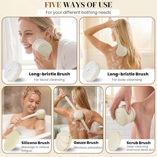 Electric Back Scrubber, Automatic Rotating Exfoliating Massage Bath Brush, Rechargeable, 2 Speed Settings for Cleansing, Exfoliating, and Massaging Skin. (Khaki) - color: Khaki