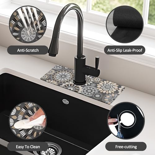 2PCS 15" X 5.5" Kitchen Sink Splash Guard Faucet Mat Mandala Super Absorbent Fast Drying Faucet Guard & Draining Mat Sink Splash Guard Behind Faucet for Kitchen, Bathroom - size: 15" x 5.5"（2pcs）