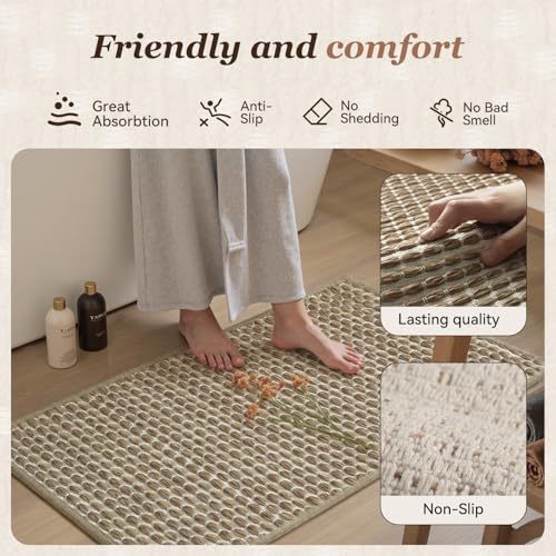 AMOAMI Unique Woven Bath Mat, Super Absorbent Non Slip Bath Mat, 18" x 30", Brown - color: Brown, size: 18" x 30"