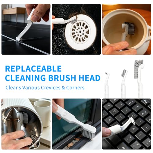 Hard Bristle Crevice Cleaning Brush Set with 4Pcs Brush Heads & 2Pcs Handles, Multifunctional Grout Brush Tools for Kitchen, Bathroom, Sink, Corner, Mug, Blender, and Hard-to-Reach Areas - style: 6-Pieces Kit
