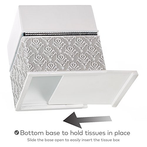 Mirror Damask White & Gray Square Resin Tissue Box Cover with Bottom Slider - color: Square Tissue Box Cover