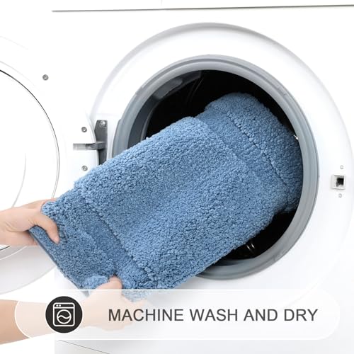 SHACOS Microfiber Small Bathroom Rugs Set of 3 Piece with Toilet Lid Cover | Non Slip Super Soft Absorbent 16"x24" Bath Mat U Shape Contour Mat Bathroom Carpet Machine Washable(Blue) - color: Blue, size: 16"x24"+U-Shape 20"x24"+Lid Cover 19"x21"