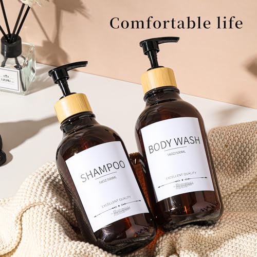 Shampoo and Conditioner Dispenser, 5Pack Refillable Dispenser Bottles,16.9oz Pump Bottles, Amber Shampoo Containers for Shower - color: Amber-b