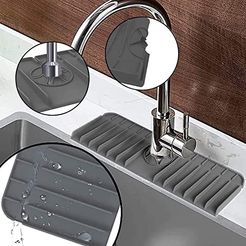 Silicone Kitchen Sink Faucet Drain Mat, Water Splash Guard for Kitchen and Bathroom Countertop, Gray