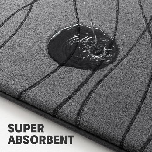 YIHOUSE Bathroom Rugs Set 2 Piece, Memory Foam Bath Mat Dark Grey | 17x24& 20x32, Ultra Soft, Absorbent, Non-Slip, Machine Washable, for Bathroom, Sink and Toilet - color: Dark Grey, size: 2'8" x 1'8" (Rectangular)