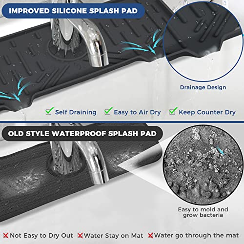 2 Pcs Silicone Faucet Handle Drip Catcher Tray Mat, 2 in 1 Dish Soap Sponge Holder for Kitchen Sink & Sink Splash Guard, Silicone Faucet Mat Drying Mat for Kitchen Sink Accessories, Counter, Bathroom - size: Black(2Pack): 14.25"x5.35"