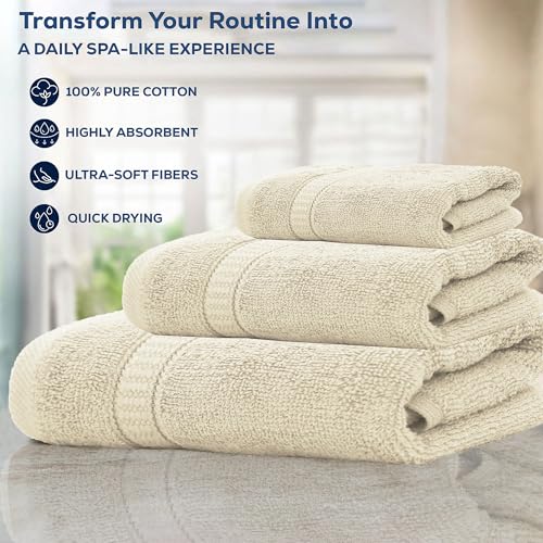 GOLD TEXTILES Premium Bath Towels Set (Pack of 4,27 x 54) 100% Ring-Spun Cotton Bathroom Towels for Hotel, Spa, Soft and Absorbent (27 x 54, Sand - 4 Pcs) - color: Sand, size: 4 Pack 27x54
