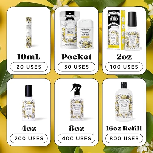 Poo-Pourri Before-You-Go Toilet Spray, Original Citrus, 2 Fl Oz, 2 Pack, Up to 100 Uses, Bathroom Odor Deodorizer with Essential Oils, Travel Essentials, TSA Approved Size, Lemon Bergamot - size: 2 Fl Oz (Pack of 2)