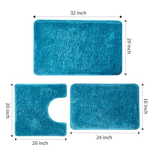 3 Pieces Luxury Bathroom Rug Set with U-Shaped Toilet Rug, Non-Slip Rubber Bottom, Thick Microfiber Fluffy Plush, Water Absorption, Quick Dry, Ultra Soft, Bath Mats for Bathroom, Tub(Turquoise) - color: Turquoise