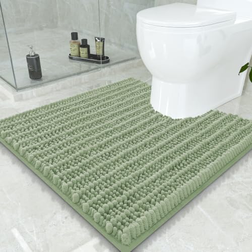 Smiry Bathroom Toilet Rugs U Shaped 24x24, Extra Soft Absorbent Non Slip Rubber Backing Chenille Contour Bath Rugs for Toilet, Machine Washable Contoured Bath Mats, Sage Green - color: Sage Green, size: 24'' X 24''