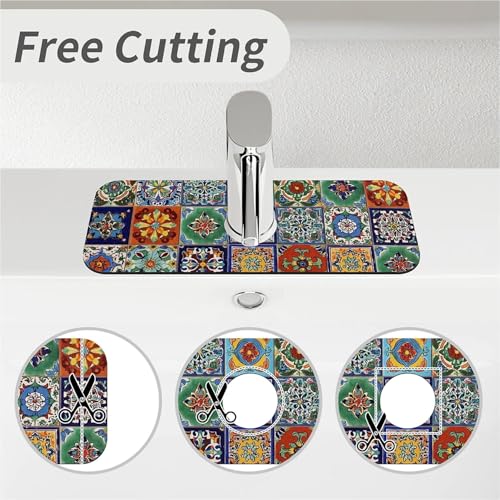 Kitchen Sink Splash Guard，Colorful Mexican tile Faucet Mat Sink Gadgets-Super Absorbent Fast Drying Mat Drip Catcher for Kitchen, Bathroom,Sink Mat, Dish Drying Mat, Bathroom(15" X 5.5" ) - color: Colorful Mexican tile