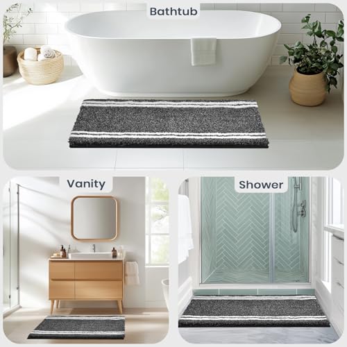 PURRUGS Bathroom Rug Non-Slip Machine Washable 24" x 60", Super Absorbent and Quick Dry Shaggy Microfiber Bath Mat, Extra Soft and Plush Bath Rug for Bathtub, Shower, and Sink, Charcoal - color: Charcoal, size: 24" X 60"