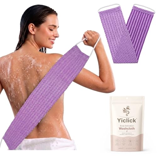 Yiclick Dual-Textured Exfoliating Washcloth Towel - Back Scrubber for Use in Shower Bath, Exfoliating Body Scrubber Exfoliator, Japanese Exfoliate Loofah Lufa Sponge Wash Cloth for Women Men - color: Lavender