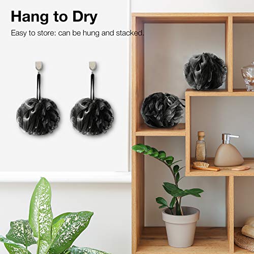 DadyMart Bath Shower Loofah Sponge 60g Bath Mesh Pouf Shower Ball Body Scrubber Exfoliating Bath Sponge for Women and Men, Set of 4, Black - style: Black M