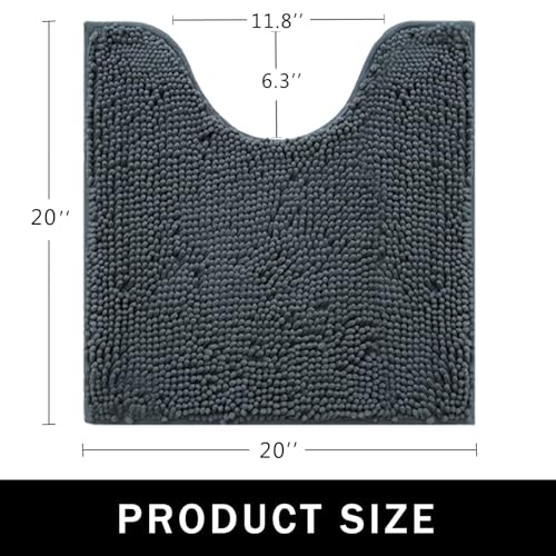 U-Shaped Toilet Rug, Chenille Contour Bathroom Mat, Non-Slip PVC Backing, Machine Washable, 20x20, Dark Grey - color: Dark Grey, size: 1'8" x 1'8" (20"x 20"U)