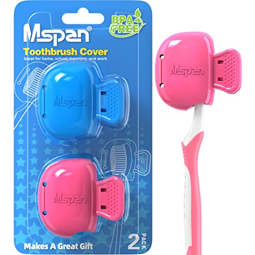 Mspan Toothbrush Protector Clip Pod: Tooth Brush Head Pods Compatible with Oral-B Philips Colgate for Manual & Electric Toothbrush - 2 Packs - color: Dark Pink, Blue, size: 2 Count (Pack of 1)