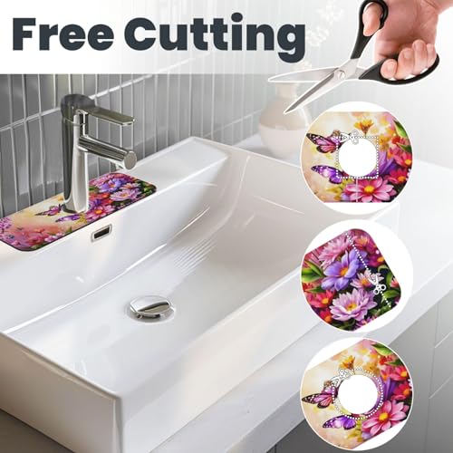 Pink butterfly flower Kitchen sink faucet pad, strong water absorption, anti slip, easy to clean, very suitable for splash and drip prevention, suitable for kitchens and bathrooms - color: Pink butterfly flower