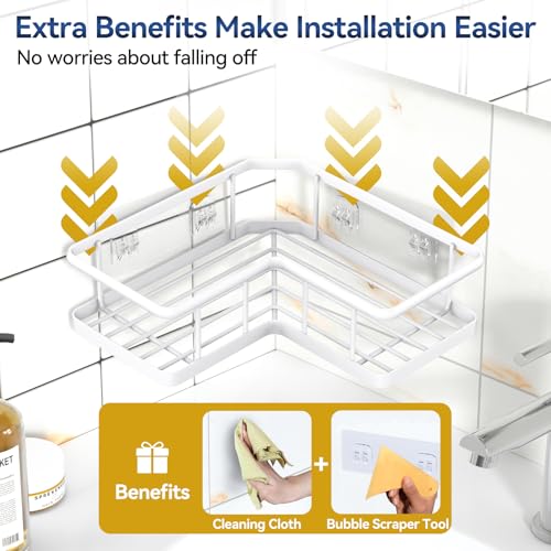 YASONIC Corner Shower Caddy Adhesive, 100% Rustproof Shower Organizer with Soap Holder, No Drill Shower Shelf for Inside Shower, Wall-Mounted Shower Storage for Homes (3 Pack, White) - color: White