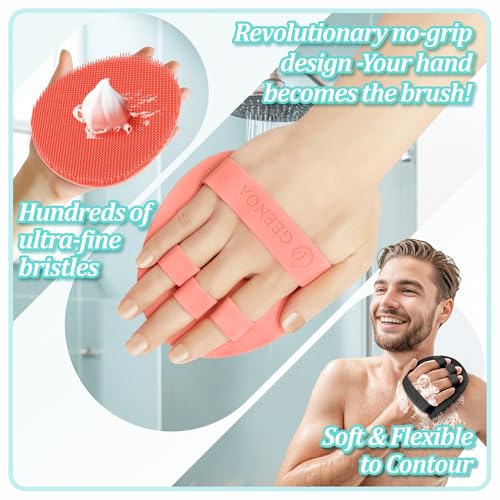Silicone Back Scrubber & Soft Bath Glove 2PCS, 16''- 21''Extendable Back Scrubber with Dual-Side Large Head, 360° Anti-Slip Hand-fit Silicone Body Scrubber for Rich Foaming Deep Cleaning(Pink) - color: Pink*2