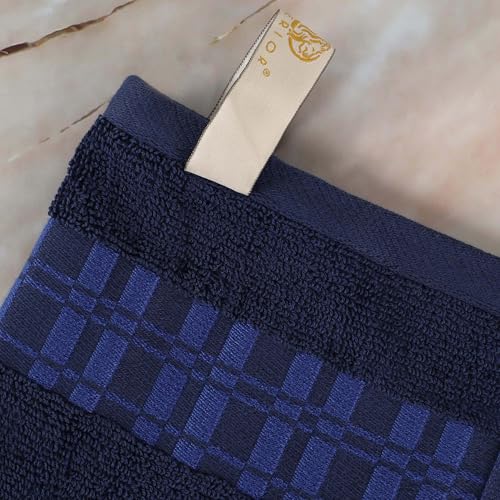 Superior 8-Piece Cotton Towel Set, Geometric Design, Dobby Border, Plush Quick Dry Towels, Decorative Bathroom, Spa, Includes 2 Bath, 2 Hand, 4 Face Towels/Washcloth, Larissa Collection, Navy-Blue - color: Navy Blue, size: 8 Piece Towel Set