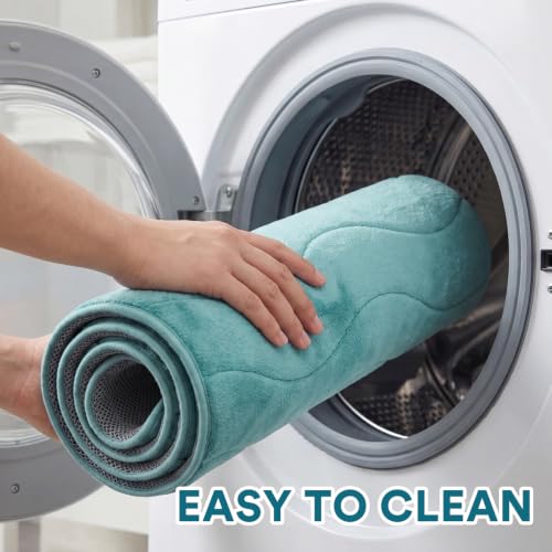 Flamingo P Memory Foam Bathroom Mat Non Slip Bath Rug Shower Rugs Carpet,20x32,Aqua Green - color: Aqua Green Wavy Line, size: 32" X 20"
