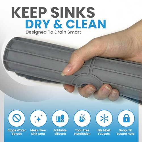 Faucet Mat for Kitchen Sink – 24 Inch Silicone Sink Splash Guard with 2 FREE Drain Cleaning Rods, Food-Grade Kitchen Faucet Mat, Self-Draining Countertop Protector for Kitchen & Bathroom