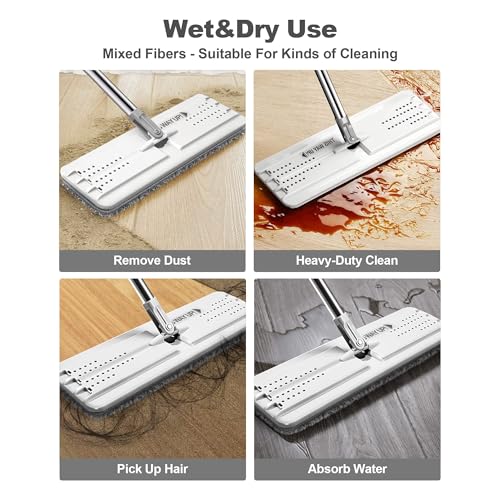 JOYMOOP Bathroom Cleaning Set, Mop and Bucket System with Toilet Brush Set, White, Microfiber Flat Mop for Household & Commercial Floor and Bathroom Cleaning