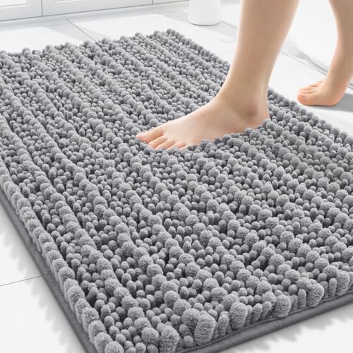 Smiry Bathroom Rugs Mat 30x20, Extra Soft Absorbent Chenille Bath Rugs, Non Slip Rubber Backing Machine Washable Quick Dry Bath Mats for Bathroom Floor, Tub, Shower, Home Decor Accessories, Grey - color: Grey, size: 30'' X 20''