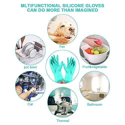 Dishwashing Rubber Gloves 3 Pairs, Aixingyun Non-Slip Household Laundry Kitchen Cleaning Gloves, Reusable PU Waterproof Latex Gloves Gift for Mom (Large, 3 Pairs)