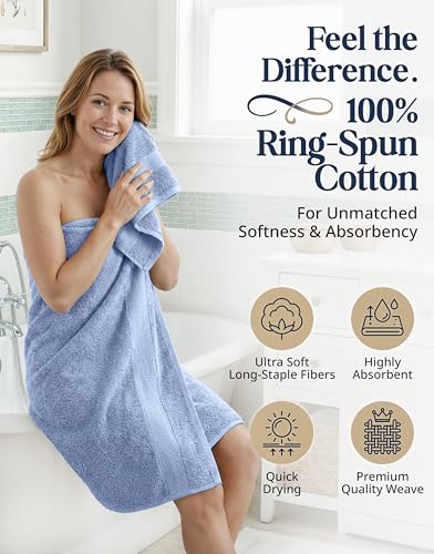LANE LINEN 100% Cotton Bath Towels 16 Piece Set - Super Soft, Quick Dry & Absorbent - 4 Bath, 8 Washcloths, 4 Hand Towels for Bathroom - Hotel Quality, Minimal Lint after 3 Washes - Cerulean Blue - color: 07: Cerulean Blue