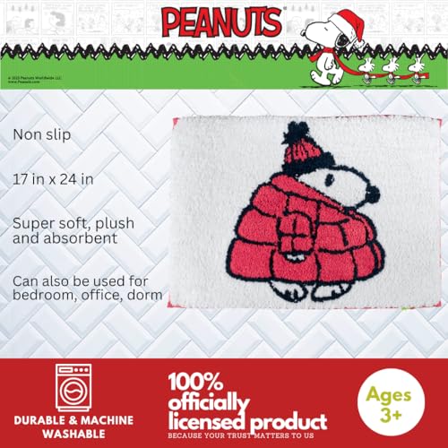 Collectibles Peanuts Snoopy Puffer Coat Holiday & Christmas Non Slip Plush Poly Knit Bathroom Mat Rug, 17x24, (Officially Licensed Product) By Franco - color: Peanuts Snoopy