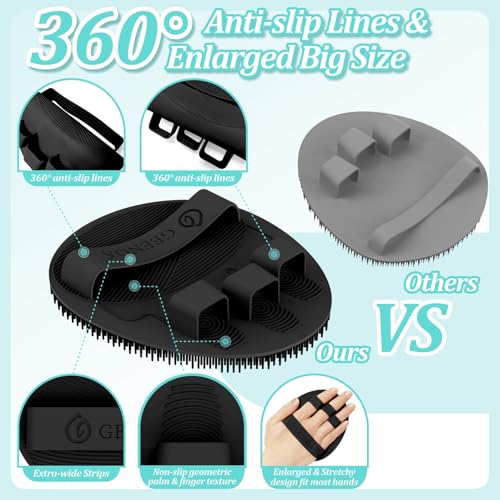 Silicone Back Scrubber & Soft Bath Glove 2PCS, 16''- 24'' Extendable Shower Scrubber with Dual-Side Head, 360° Anti-Slip & Hand-fit Silicone Body Scrubber for Rich Foaming Deep Cleaning(Black) - color: Black*2