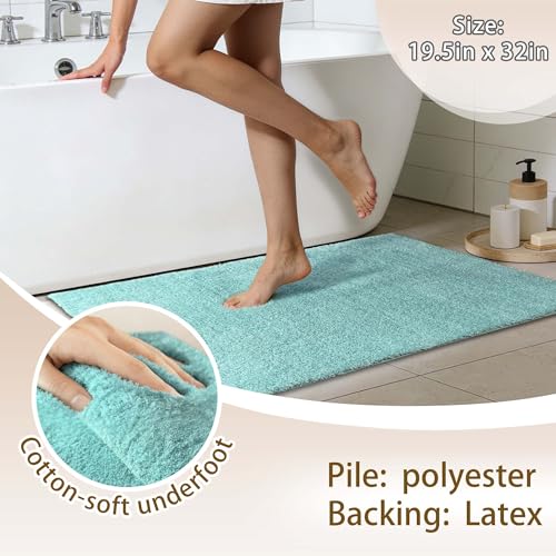 Non-Slip & Super Absorbent Bath Mat, 32x20 Inch Large Microfiber Bathroom Rug, Ultra Plush Quick Dry Machine Washable Shaggy Carpet for Shower Tub Floor, Aqua - color: Aqua, size: 32"x20"