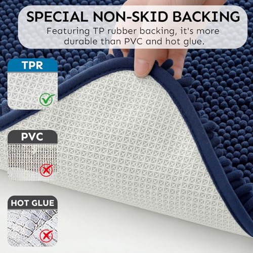 Secura Bathroom Rugs 47x28, Ultra Soft Chenille Bath Mat, Super Absorbent & Quick Dry Bathroom Mat, Non Slip Machine Washable Bath Rugs for Tub, Shower, Home Decor Accessories (Blue) - color: Blue, size: 47 in x 28 in