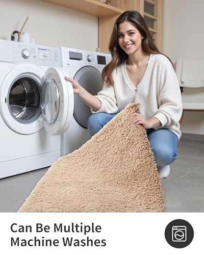 ILANGO Beige Bathroom Rugs 24" × 17" Small Non Slip & Super Absorbent Extra Thick Soft, Washable Bath Mat for Floor, Microfiber Plush Shaggy Bath Rug with Rubber for Bathtub Shower Room Sink - color: Beige, size: 1'5" x 2' (17''x24'' Bathroom Rug)