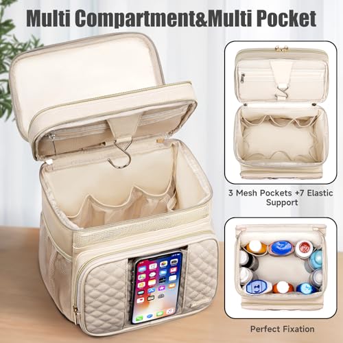 Large Leather Toiletry Bag for Women Men,Bathroom Bag,Water Resistant Shower Bag,Makeup Bag,Portable Shower Caddy for College Dorm,Hanging Travel Toiletry Bag with Transparent Waterproof Phone Pocket - color: Cream White Leather