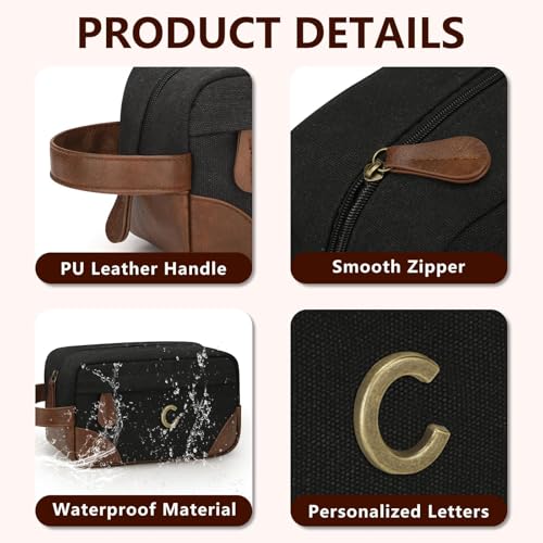 Personalized Toiletry Bag for Men - Initial Custom Travel Dopp Kit, Waterproof Shaving Bag with Large Capacity for Travel Essentials, Birthday Gifts for Him Dad Husband Boyfriend (C) - style: C